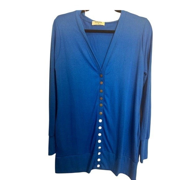 NEW ZENANA M Blue Long Sleeve Snap Front Cardigan Sweater Top Women - Picture 2 of 4